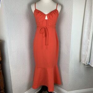 NEW Likely Kiki Cut-Out Ruffle Mermaid Midi Dress in Bittersweet Red Size 8